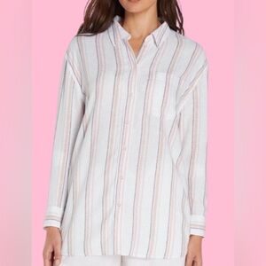 Gap Women's Linen Blend Button-Down Top Striped Button-Up Shirt XXL